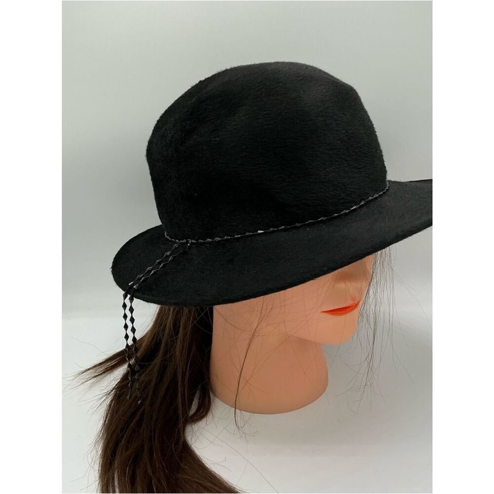 Adolfo II Vintage Black Chained Band Fedora Hat